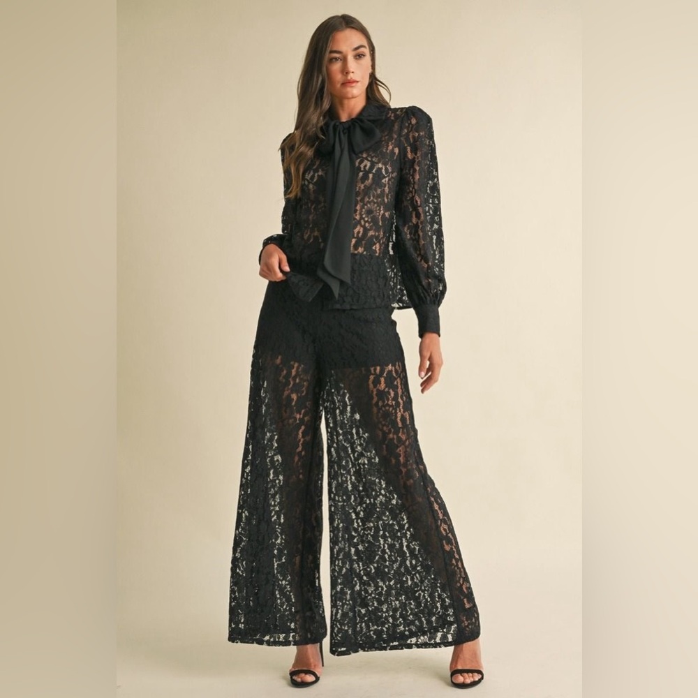 Wide Leg Lace Trouser Pants - EB Luxe